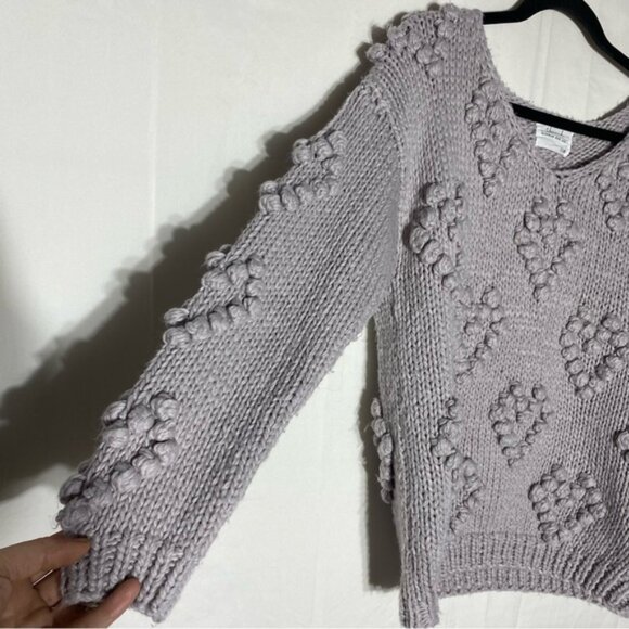 Chicwish Handmade Purple Grey V Neck Textured Bubble Knit Hearts Sweater M - Picture 11 of 15